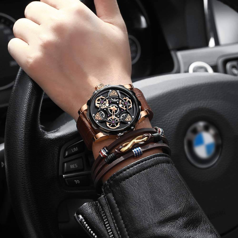 Men's Analog Leather Sports Watch