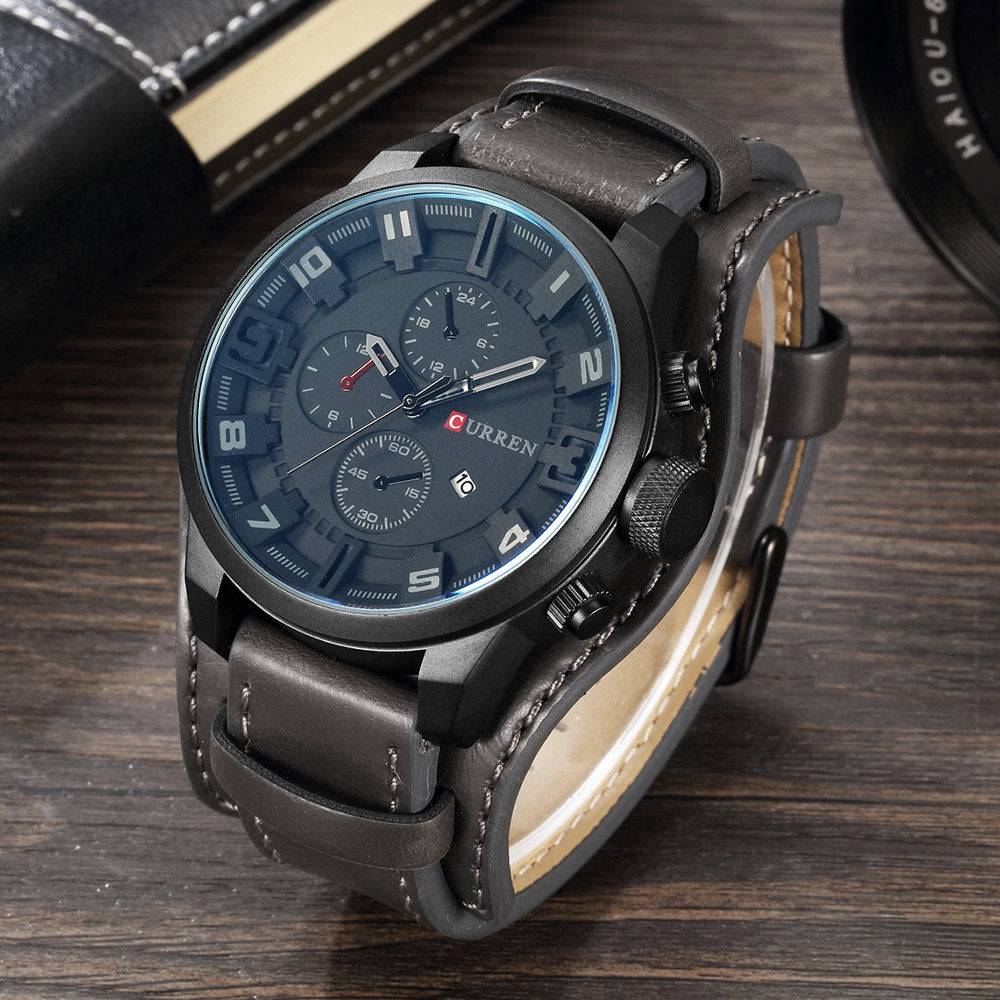 Men's Leather Strap Quartz Watch