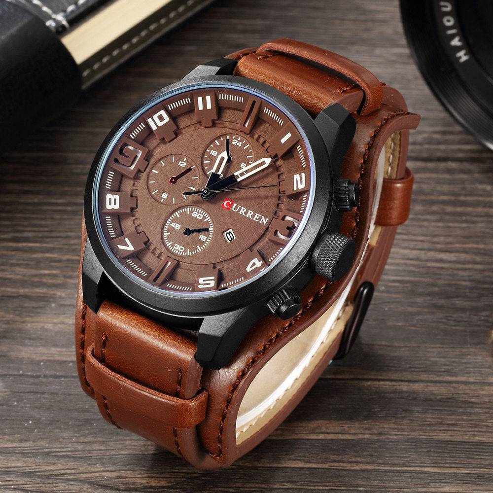 Men's Leather Strap Quartz Watch