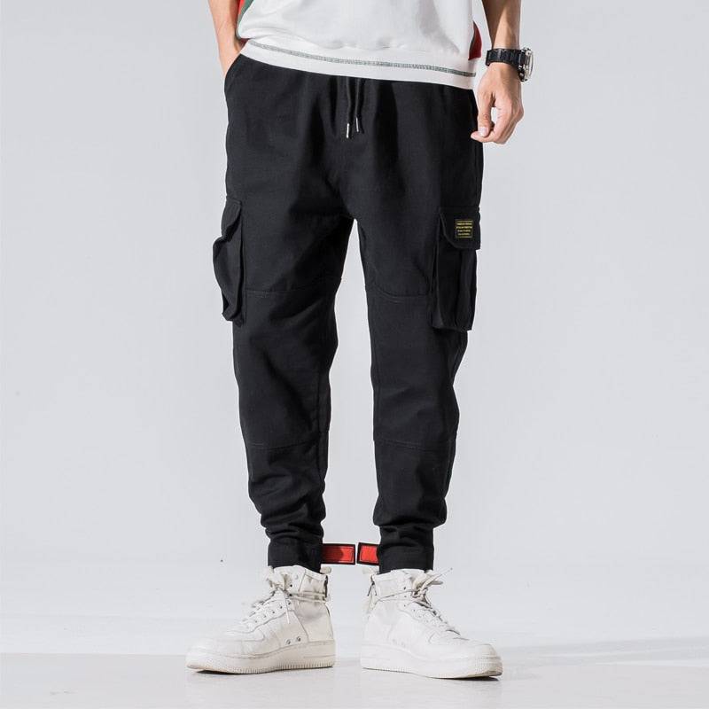 Men's fashion streetwear with cotton multi pockets harem pants, oversized zip hoodie, and big watches0