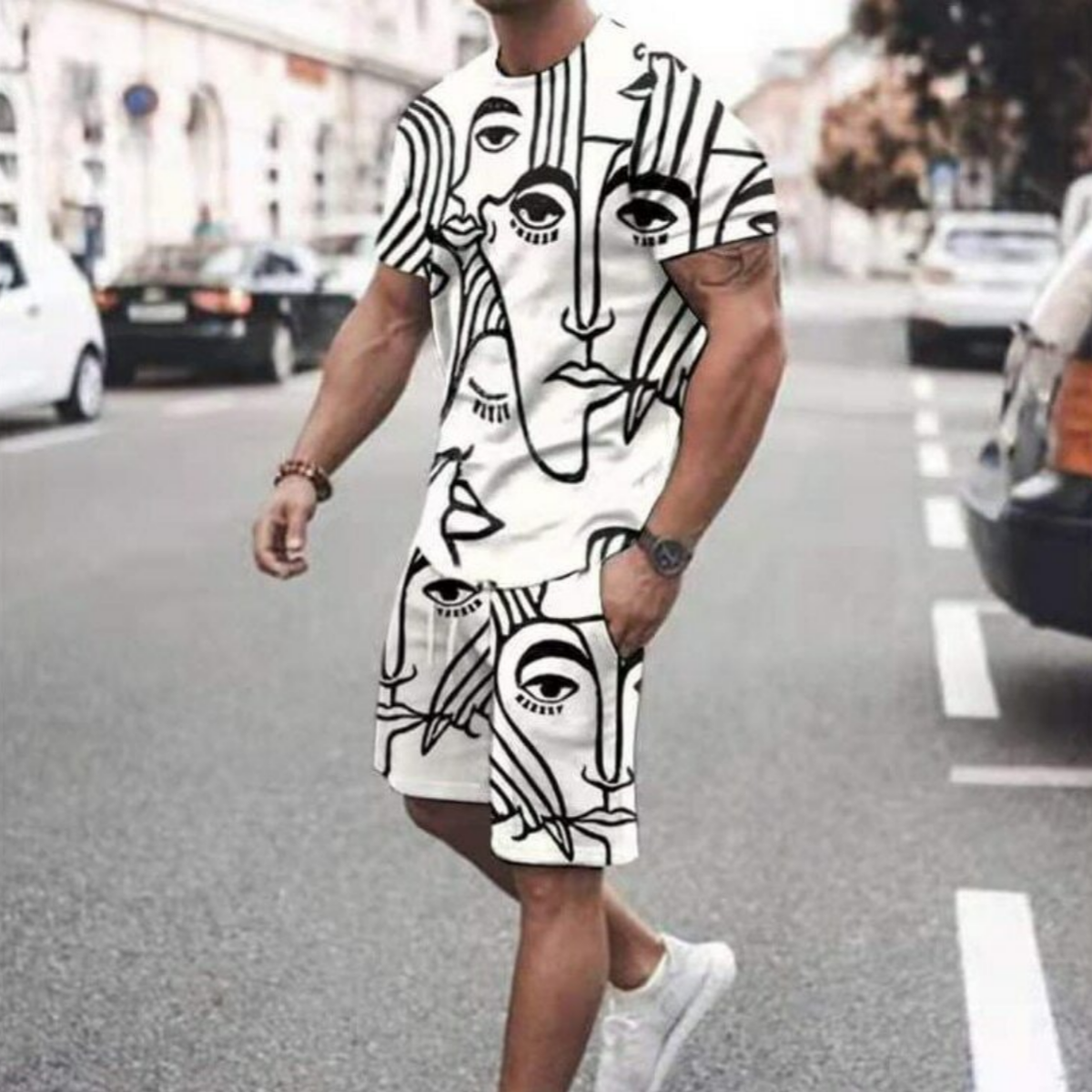 Abstract Face Art Shorts Tracksuit