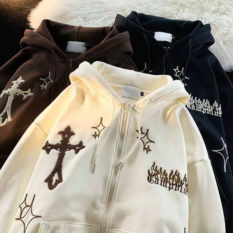 Goth Embroidery Zip-up Hoodie