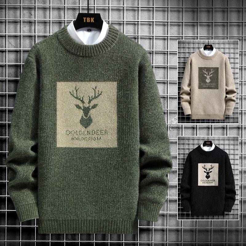 Men's Deer Print Knitted Sweater