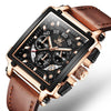 Leather Square Chronograph Watch