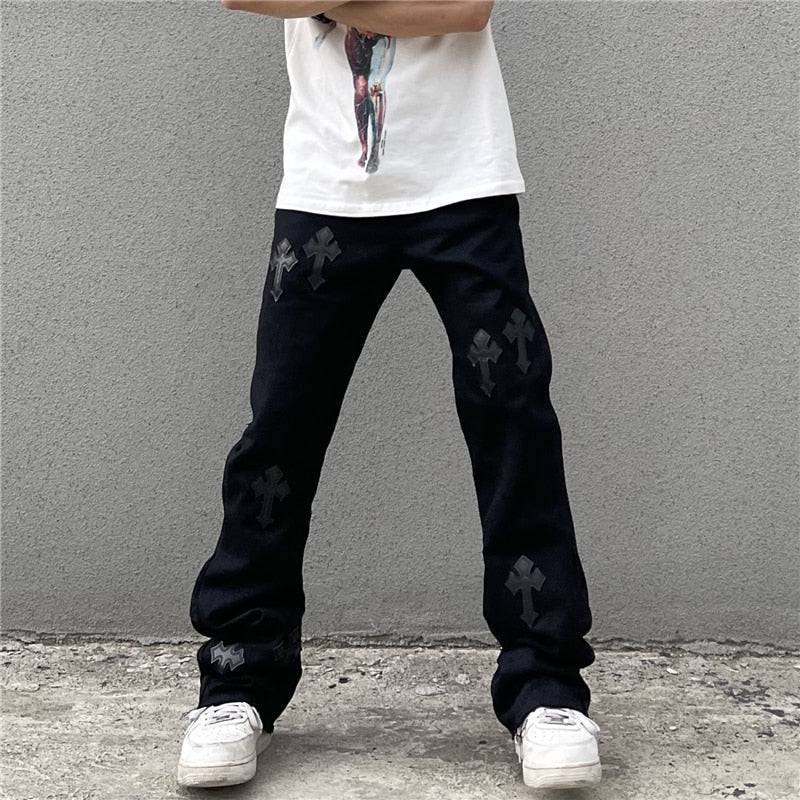 Cross Embroidery Straight Pants