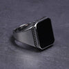 Silver Square Flat Stone Ring