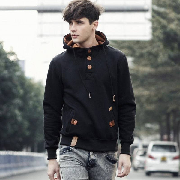 Men's Buttons Neck Hoodie - VICOZI