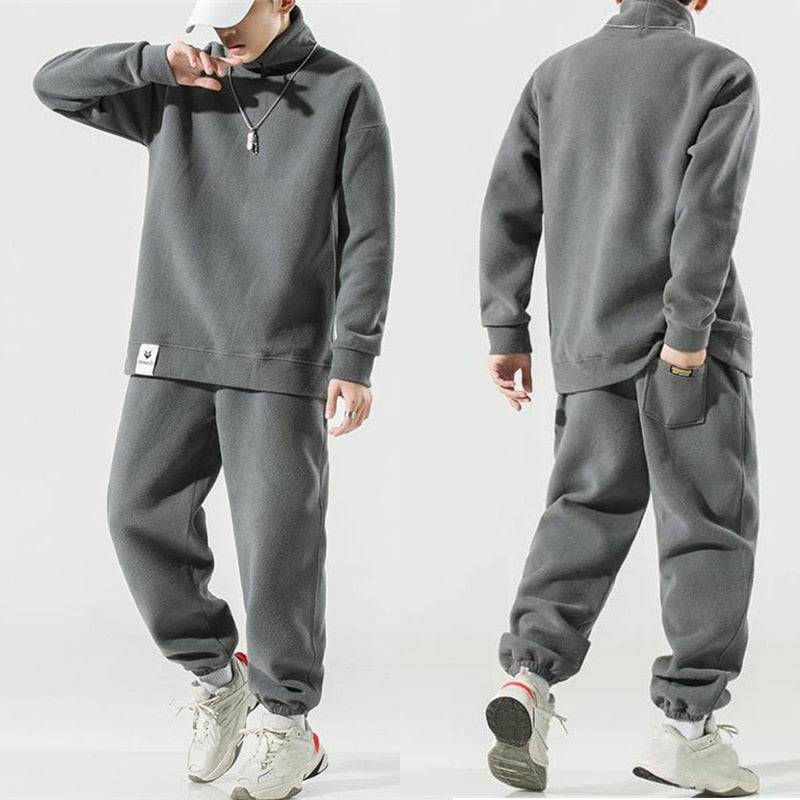 Men's streetwear fashion including jackets, suits, shorts, shoes, big watches, oversized zip hoodies, and fleece top with elastic waist trousers suit sets3
