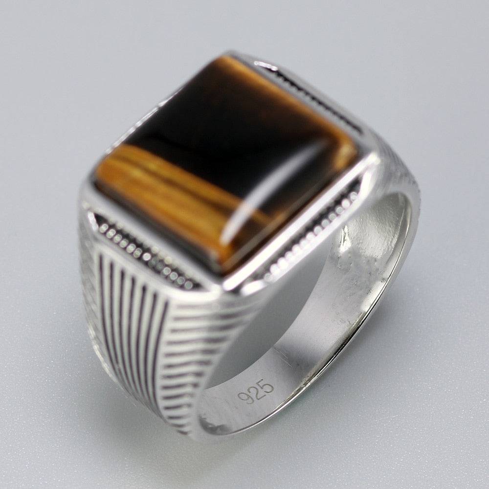 Silver Retro Stripe Stone Ring