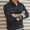 Retro men&#39;s denim jacket in streetwear style with oversized zip hoodie and big watch accessories0