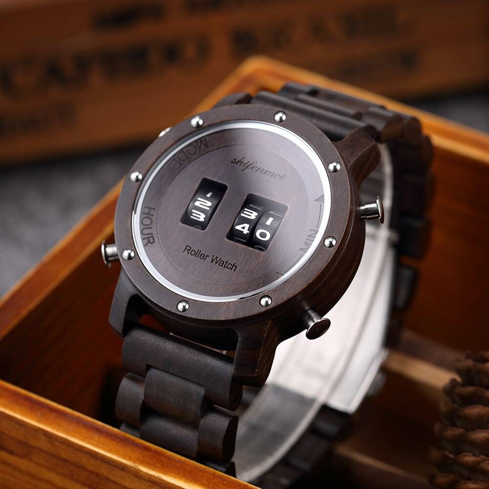 Men's Wooden Digital Quartz Watch
