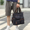 Men&#39;s casual versatile canvas bag with streetwear style including fashion items like jackets, suits, shorts, shoes, big watches, and oversized zip hoodies0