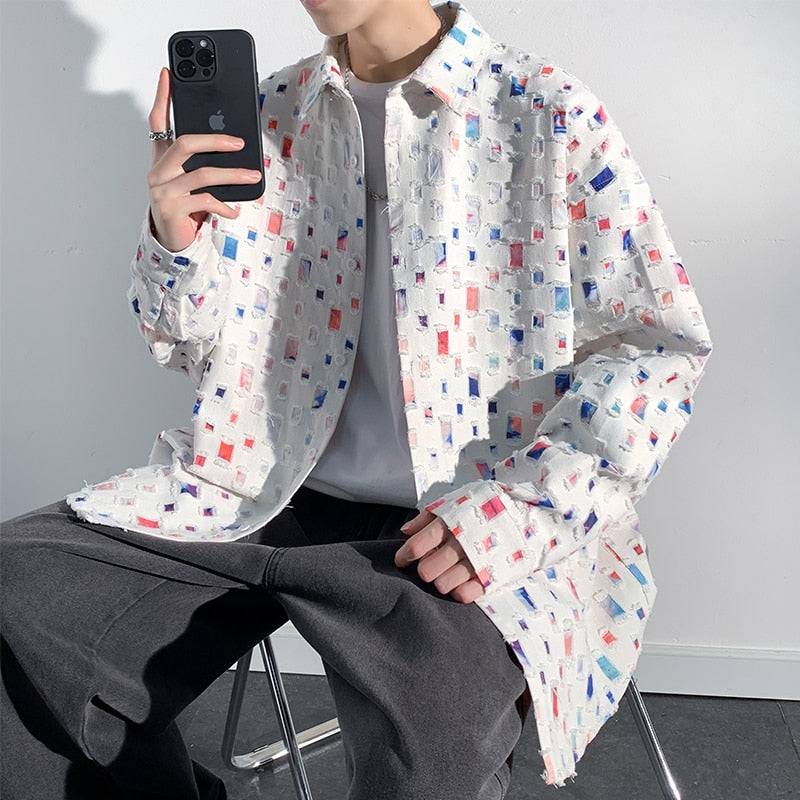 Colorful Torn Patch Jacket in men's streetwear fashion1