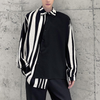 Men&#39;s striped patchwork long sleeve shirt in streetwear style2