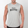 Train Like A Machine slogan on a gym tank top1